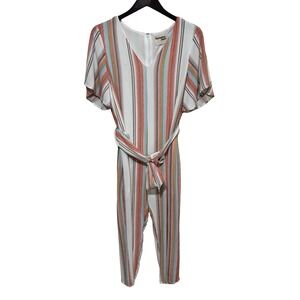 Savanna Jane Women's Striped‎ Relaxed Long Jumpsuit Playsuit Belted Top Lined LG
